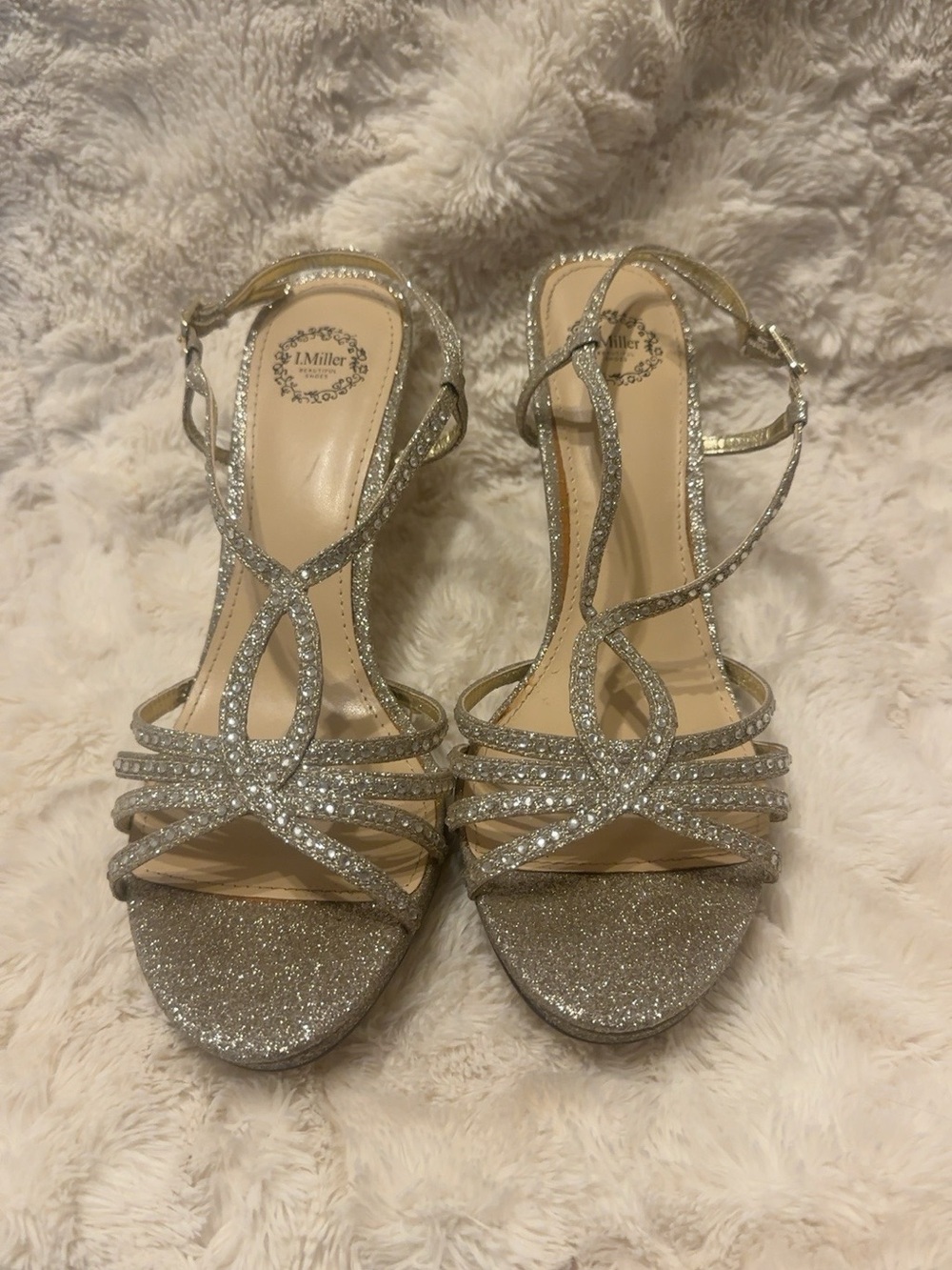 I. Miller Gold Rhinestone Strappy Heels Size 9M Glitter Formal Shoes